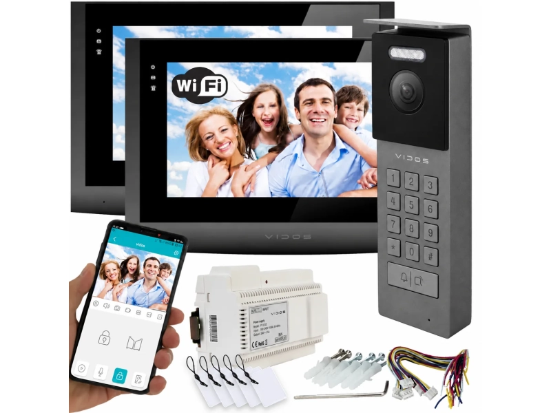 Wideodomofon 2IP 2 żyłowy Vidos z dwoma monitorami M200B-X + stacja S202v2 Android Podczerwień MicroSD