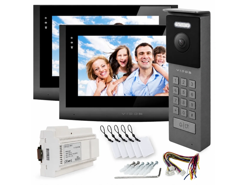 Wideodomofon 2 żyłowy Vidos IP2 Stacja S202v2 + 2 Monitory M200B KOD Czytnik MicroSD