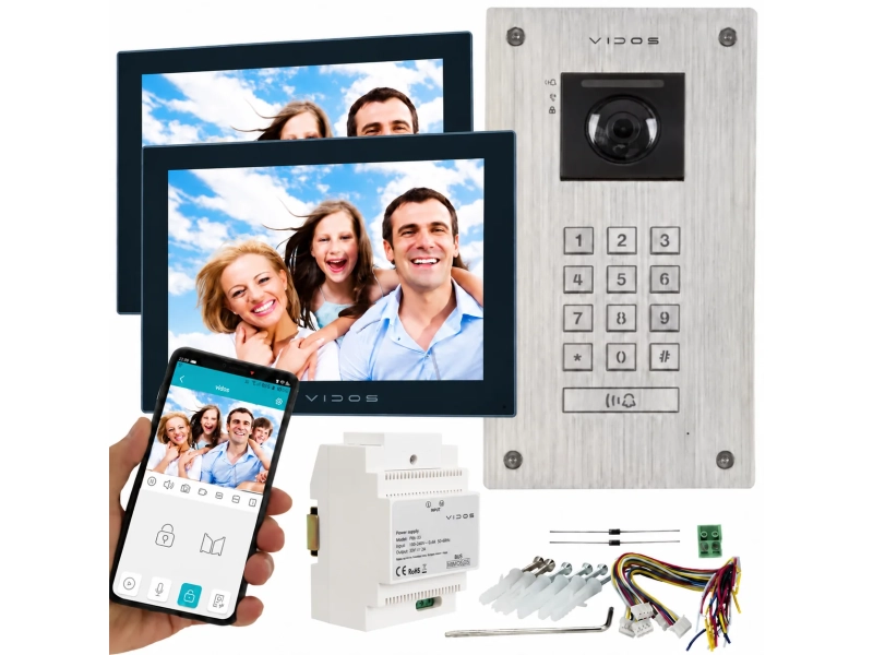 Wideodomofon 2 żyłowy Vidos 2IP na 2 monitory M205B-X + S204 Android Podczerwień MicroSD